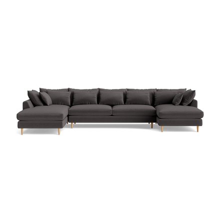 Ofelia U-Form Sofa, rechts in Riviera Dunkelgrau, großes Wohnlandschaft Design mit weichem Stoff und angenehm weichem Komfort, Höhe 85cm