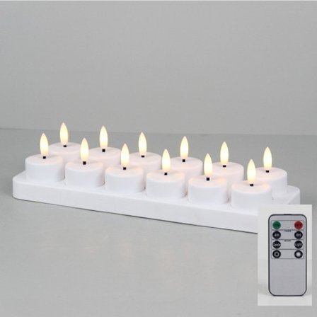 PChero Oppladbare LED Telys 12-pakning - Fjernkontroll & Timer for Fest/Dekorasjon 12 stk med ladestasjon