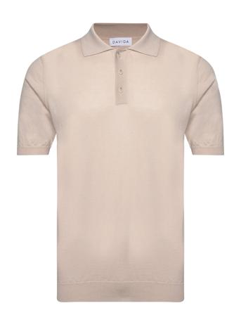 Man Fine Knit Pique Designers Knitwear Short Sleeve Knitted Polos Beige Davida Cashmere