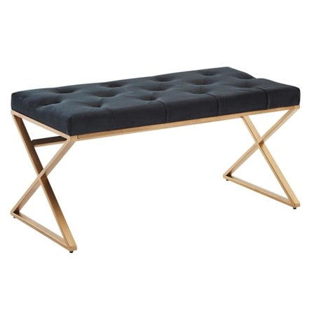 Rootz bænk fløjlssort 90x46x44 cm gang polstret bænk med metalramme - Sengebænk Soveværelse Chesterfield Design - Gangbænk, garderobebænk, moderne