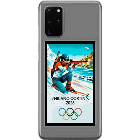 Kompatibelt Mobildeksel til Samsung Galaxy S20+ Retroplakat Cortina Milano 2026 med fjell, vintersportsutøvere, italienske trikolor, Milano-katedralen