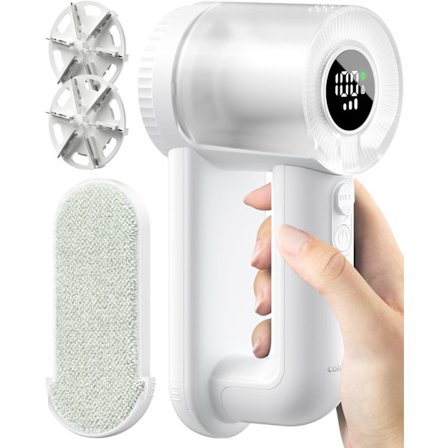 Elektrisk fnugfjerner med digitalt display, genopladelig stofshaver til tøj, møbler, tæpper, hvide store blade, 160 minutters driftstid