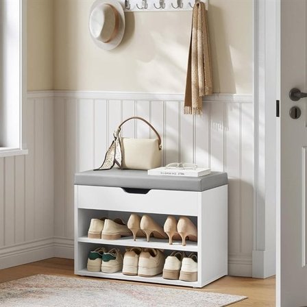 Skobenk med oppbevaring og pute - Hvit