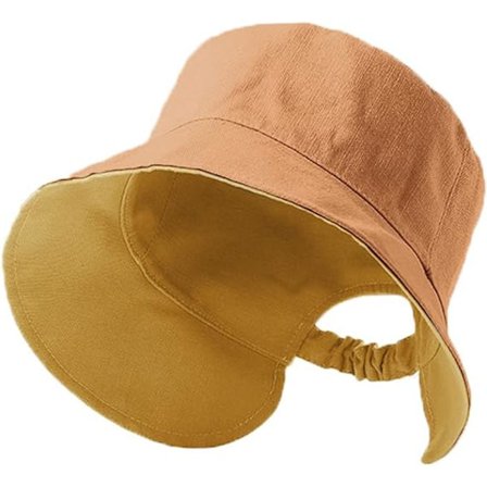 Hestehale Solhatt for Kvinner Reversibel Bucket Hat UV-Beskyttelse Foldbar Bredbremmet Strandhatt, kamel