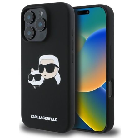Karl Lagerfeld Silikoni Case Heads Print MagSafe for iPhone 16 Pro - Musta