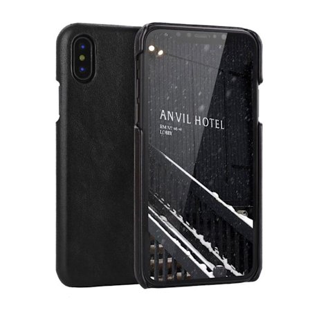 iPhone Xs Max Plast skal täckt med retro textur äkta kvlaitets läder - Svart