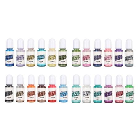 24 färger Epoxihartspigment Flytande epoxifärghartsfärgämne Diamantdammglitterpigment för små UV- molds