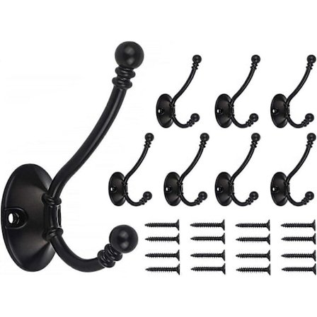 Large Door Hook - 8-pack Antique Heavy Duty Double Hook Bedroom Bathroom Hook Wall Mounted for Clothes, Robe, Towel