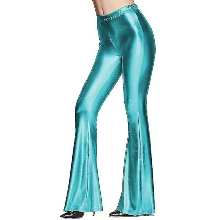 Dam 70-tals Sjöjungfru Glänsande Metalliska Utsvängda Ben Byxor Hippie Metalliska Byxor Yoga Byxor