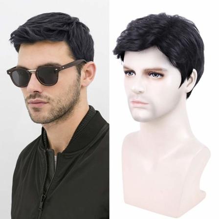 Krämigt kort manlig svart peruk stilig daglig kostym för män Syntetiska helperuker för män Fancy Dress Cosplay Halloween peruk