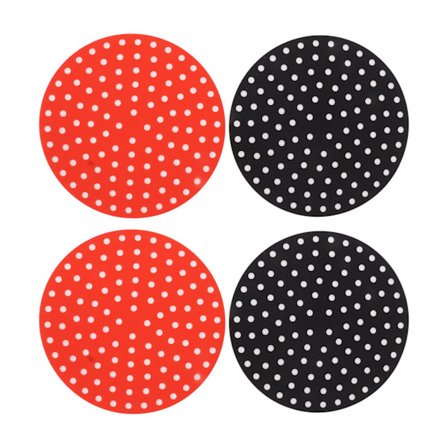 4 stk. silikon airfryer-matte, høytemperaturbestandig, oljetett, gjenbrukbar liner, rød og svart, 20 cm, 79 tommer