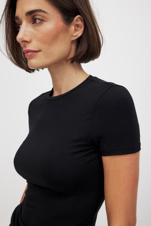 NA-KD Soft Line Round Neck Short Sleeve Top - Tops - Noir - XL (EU 46)