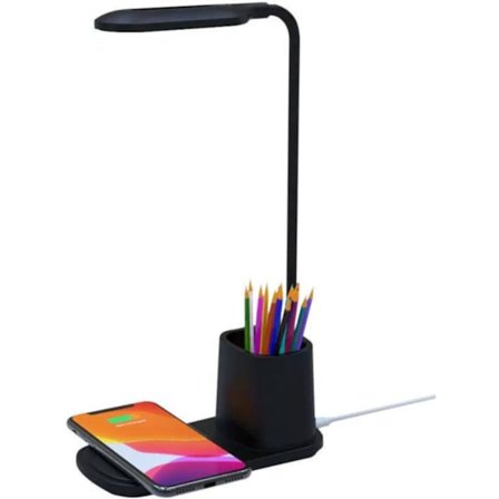 LED skrivebordslampe med USB og trådløs opladning – fleksibel bordlampe med mobilholder_TF_TF