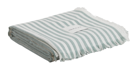GANT Stripete pledd lammeull-lin 130x180cm grønn