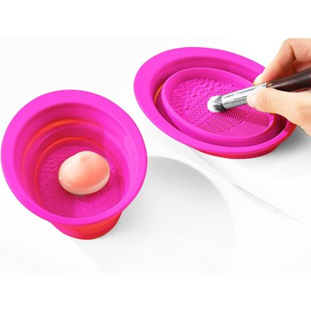 Dam sminkborste rengöringsskål silikon skrubb puff skönhetsverktyg (rosröd)