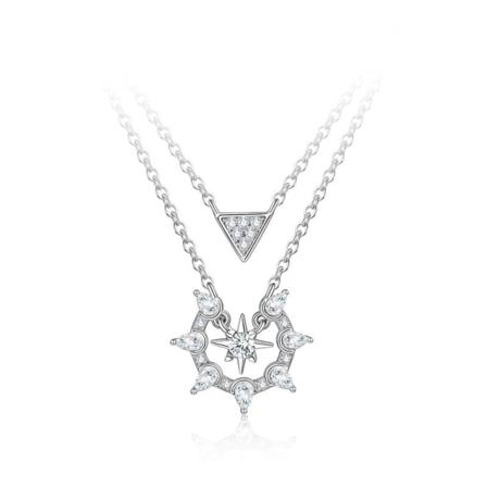Kvinner Halskjede Kjede Choker Anheng Smykker Jenter Gave Stjerne Rhinestone Zircon Double Layer White gold color Pure Silver