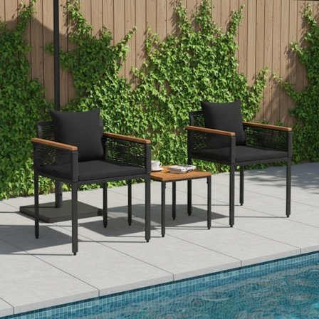 Utemöbelset med kudde 3 pcs Svart PE Rattan