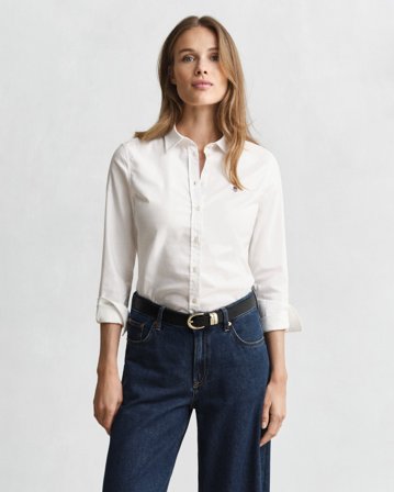 GANT Damen Slim Fit Oxford-Bluse mit Stretch (42) Weiß