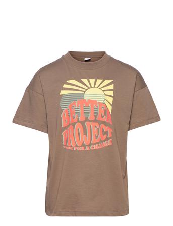 T Shirt W Placed Frontprint Brown Lindex