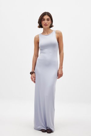 NA-KD Soft Line ärmelloses Maxikleid mit U-Boot-Ausschnitt - Basic Kleider - Blau - L (EU 42-44)