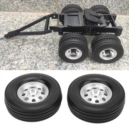2 stk. CNC-metalhjul, fælge, nav og gummidæk til Tamiya traktorlastbil 1/14 RC-bil