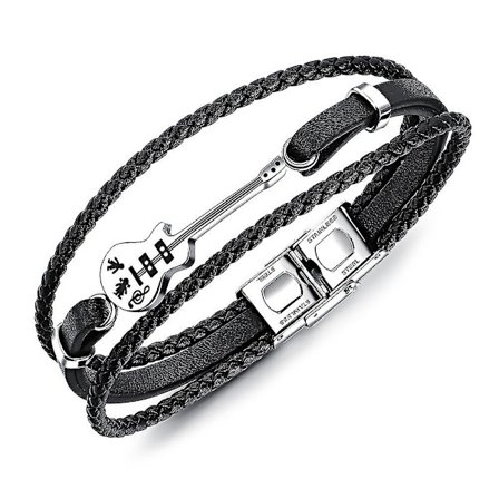 21cm Gitarr Armband Läder Flätad Rep Flerskikts Armband Present Till Män