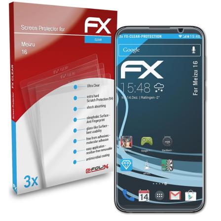 atFoliX 3x Skærmbeskyttelsesfilm kompatibel med Meizu 16 Displayskærmbeskyttelsesfilm klar