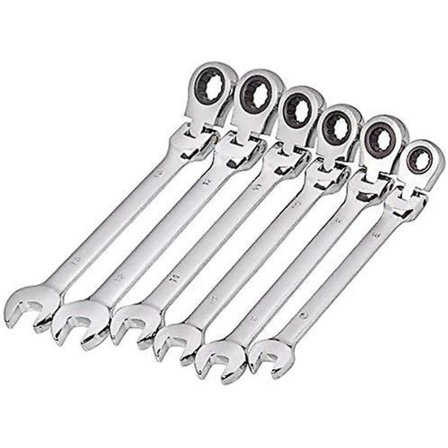 Acrux7 6-pack Flex Head spärrnyckelsats, 8-13 mm spärrnyckel, krom-vanadinstål kugghjulssats för metriska sexkantiga muttrar och bultar