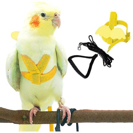 Justerbar fågelsele med 80 tums koppel, träningsrep för utomhusflygkit för fåglar Papegojor Cockatiel Yellow XL