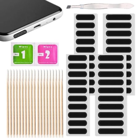 Telefonhøyttaler støvbeskyttende nett klistremerker mobil rengjøringssett, 62 stk anti støv klistremerker støvtett dekningssett med rengjøringsstaver