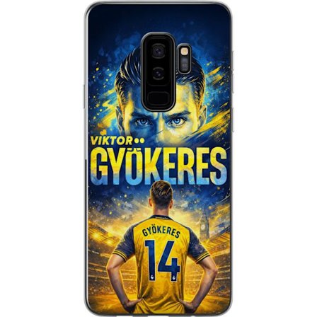 Kompatibelt Mobildeksel til Samsung Samsung Galaxy S9+ Viktor Gyökeres fotballplakat i gult og blått med dramatisk stadionbakgrunn, sportillustrasjo