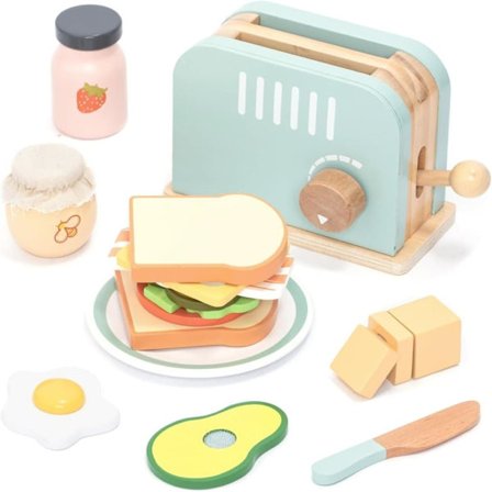 Træ Køkkenlegetøj Børn Toaster Smørkniv Sandwich Tilbehør Rollespil 3-6 År_OF