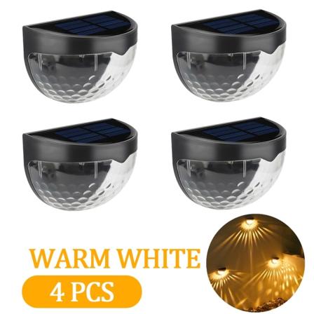 4 STK LED Solar Lights Utendørsbelysning Hagedekorasjon Dekk Lys Veggtrapper Vanntett gjerdelampe Trinnlys Landskapslys Warm White