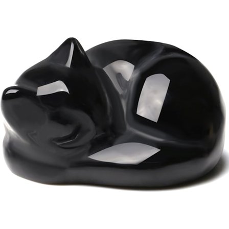 Sort Obsidian Kat Krystaller Figurine Sovende Kat Dekoration Helbredende S