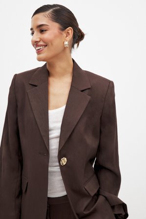 NA-KD Blazer classique à manches larges - Tenue de bureau - Marron - EU 44