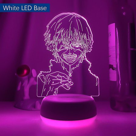 Tokyo Ghoul Ken Kaneki 3D-lampa för sovrumsdekor nattlampa cool födelsedagspresent akryl LED nattlampa Anime Tokyo Ghoul vit LED-bas