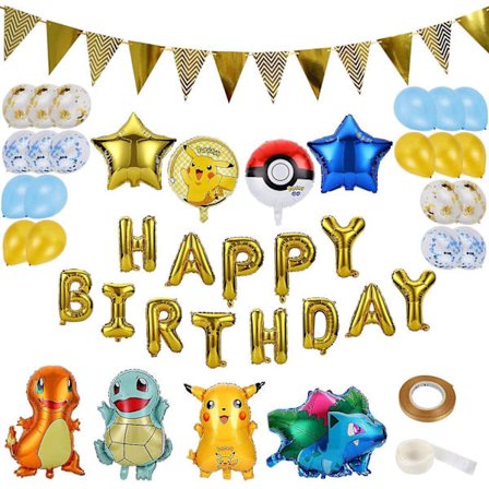 Pokemon Balloons, 35 Pieces Helium Foil Balloons Set Pokemon Pikachu Foil Balloons Party Foil Balloo