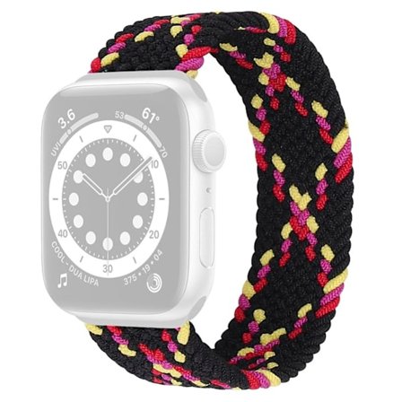 Apple Watch Series 8 (45mm) / Watch Ultra elastisk nylon-urrem - Sort / Gul / Rød Størrelse: M