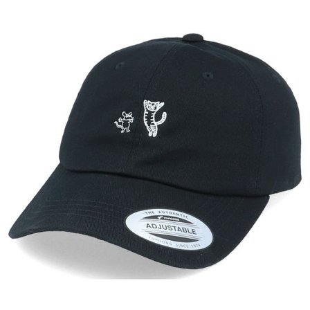 Iconic - Svart unconstructed Keps - Cat Vs Mouse Black Dad Cap @ Hatstore