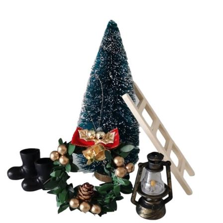 Miniatyyri Wichtel set , jossa on 5 lisätarviketta joulun Gnome House -malliin