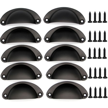 Skålhåndtak for Skuffer og Dører, 10-pakning Svart