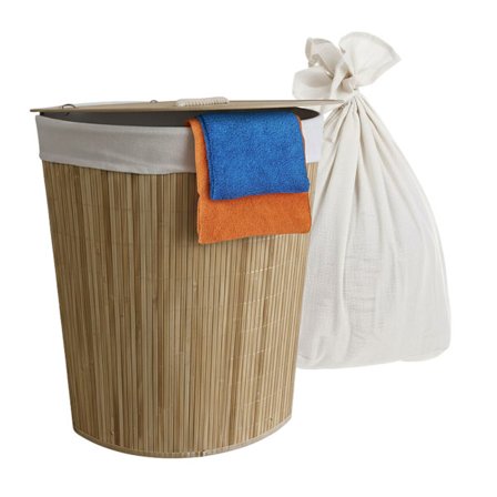 Hopfällbar tvättkorg i bambu med lock
