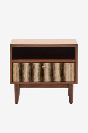 Kave Home - Elan nattduksbord i fanér och massiv valnöt med sladd 51x45cm 100%. Fsc - Brun - Sängbord - Från Homeroom
