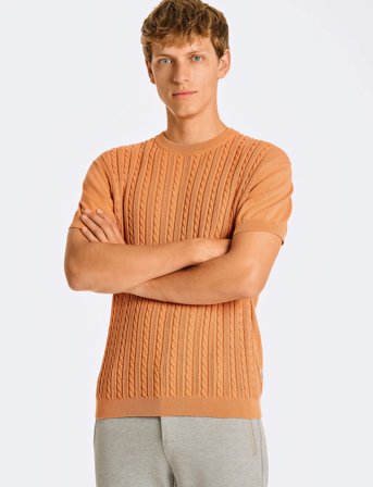Lindbergh Knitted S/S O-Neck Tee - Orange - XL
