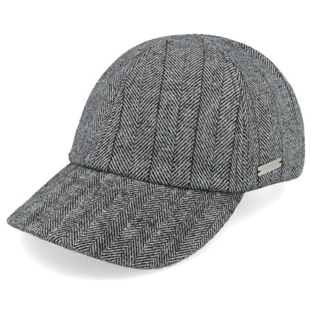 Seeberger - Grey unconstructed Czapka Z Daszkiem - Woolmix Fabric Baseball Black/Grey Dad Cap @ Hatstore