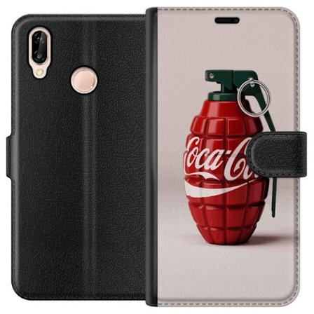 Kompatibel Tegnebogsetui til Huawei Huawei P20 lite Kunstnerisk illustration af Coca Cola granatæble i rødt og grønt, pop art inspireret motiv med