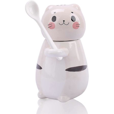 Kat Kop Sød Keramisk Kaffekop med Låg og Ske, 270 ml Kawaii Kop til Te Mælk Kop Julefødselsdag BLG