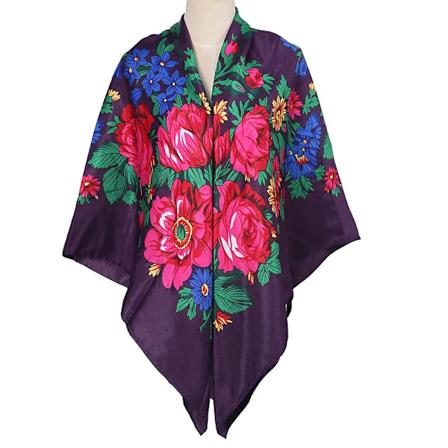 140*140cm Kvinders Russisk Firkantet Sjal Retro Blomstertrykt Bandana Etnisk Shawl Lommetørklæde Babushka Hijab Hovedindpakning Purple