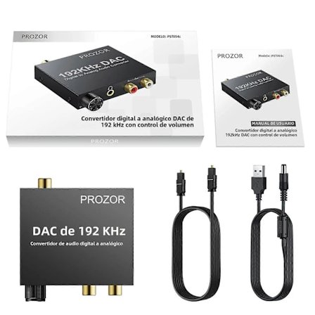 PROZOR 192kHz Digital till Analog Konverter DAC med Volymkontroll, 3.5mm Jack till Analog Stereo RCA, SPDIF, Toslink, Portabel i Metall