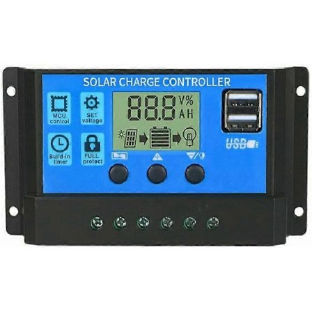 100A Solarladdningsregulator, Solpanel Batteri Intelligent Regulator med Dubbla USB-portar, Multi-Fu
